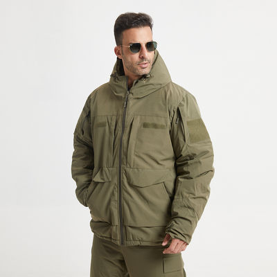 Polyester Fiber Winter Coat with Stand Collar Solid Colors Camouflage Zipper Closure