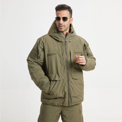 Polyester Fiber Winter Coat with Stand Collar Solid Colors Camouflage Zipper Closure