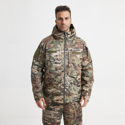 Polyester Fiber Winter Coat with Stand Collar Solid Colors Camouflage Zipper Closure