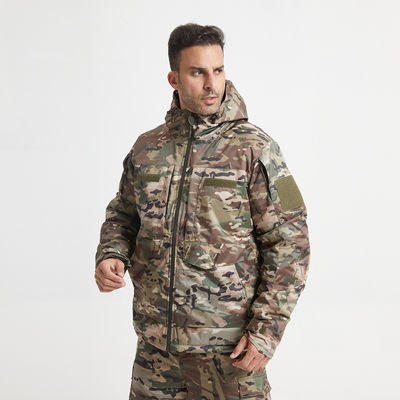 Polyester Fiber Winter Coat with Stand Collar Solid Colors Camouflage Zipper Closure