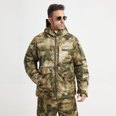 Polyester Fiber Winter Coat with Stand Collar Solid Colors Camouflage Zipper Closure